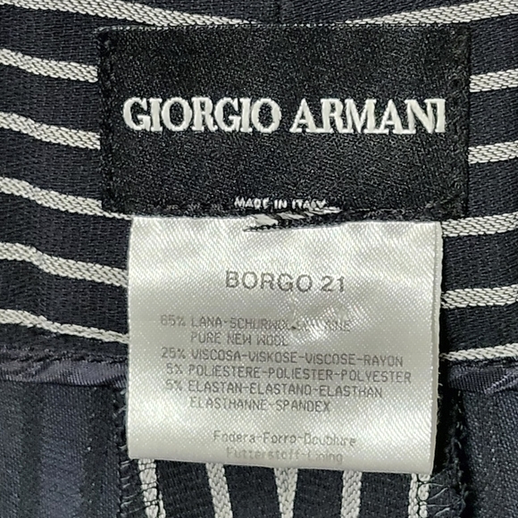 Giorgio Armani Borgo 21 Navy Silver Wool Stripe Wide Leg Stripe Pants 6 42 - Picture 4 of 4